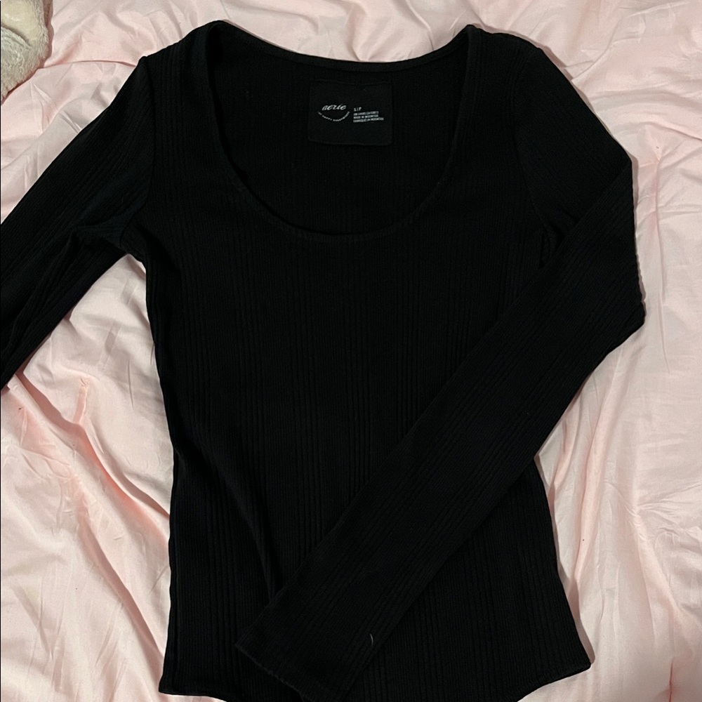 Aerie Black Ribbed Long Sleeve Body Suit